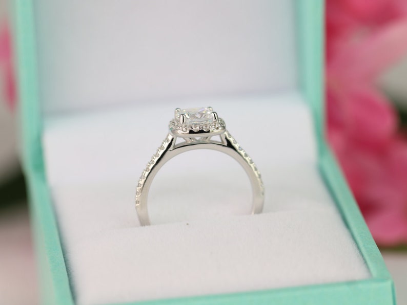 1.3 ct.tw Cushion Cut Ring Sterling Silver Ring Engagement Ring Cubic Zirconia Ring Halo Engagement Ring Promise ring size 3.511 image 3