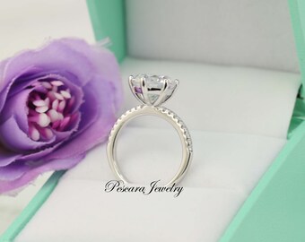 3.4ctw 6 Prongs Round Cut Wedding Ring Set, Bridal Set