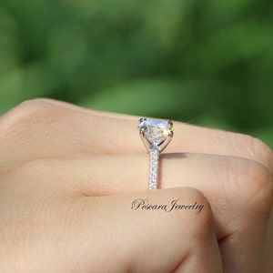 2ct Classic Solitaire Engagement Ring, 4 Prong Wedding Ring, Promise Ring, Bridal Ring, Sterling Silver zdjęcie 5