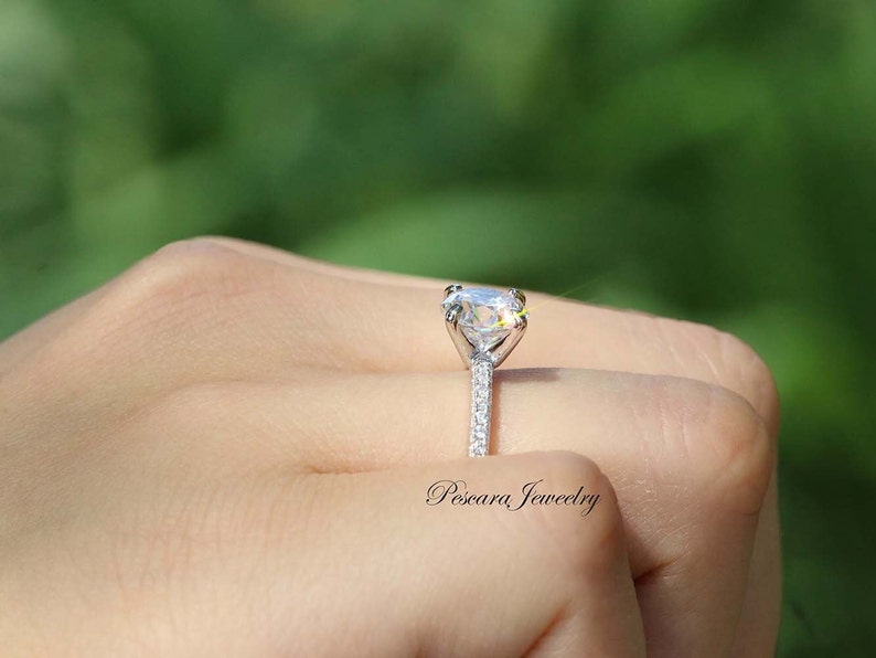2ct Classic Solitaire Engagement Ring, 4 Prong Wedding Ring, Promise Ring, Bridal Ring, Sterling Silver zdjęcie 5