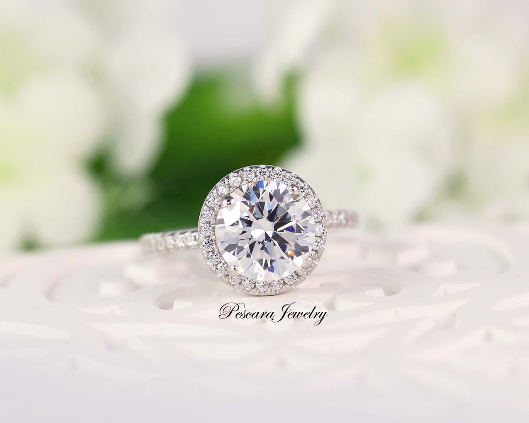 3.3 Ctw Round Halo Engagement Ring, Wedding Ring, Round Cut Ring Promise Ring, Bridal Ring