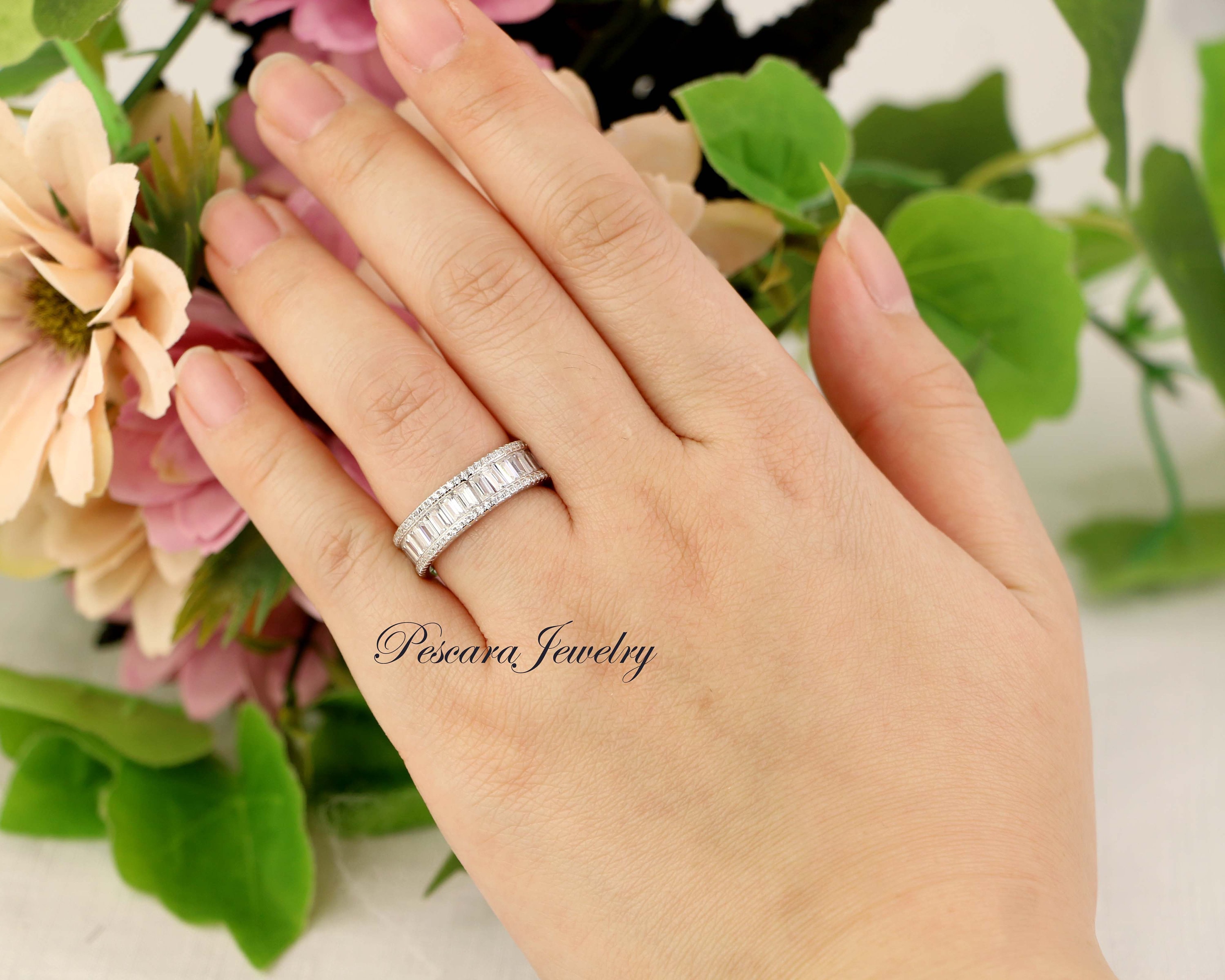 Baguette Wedding Band Engagement Ring Stacking Rings Etsy