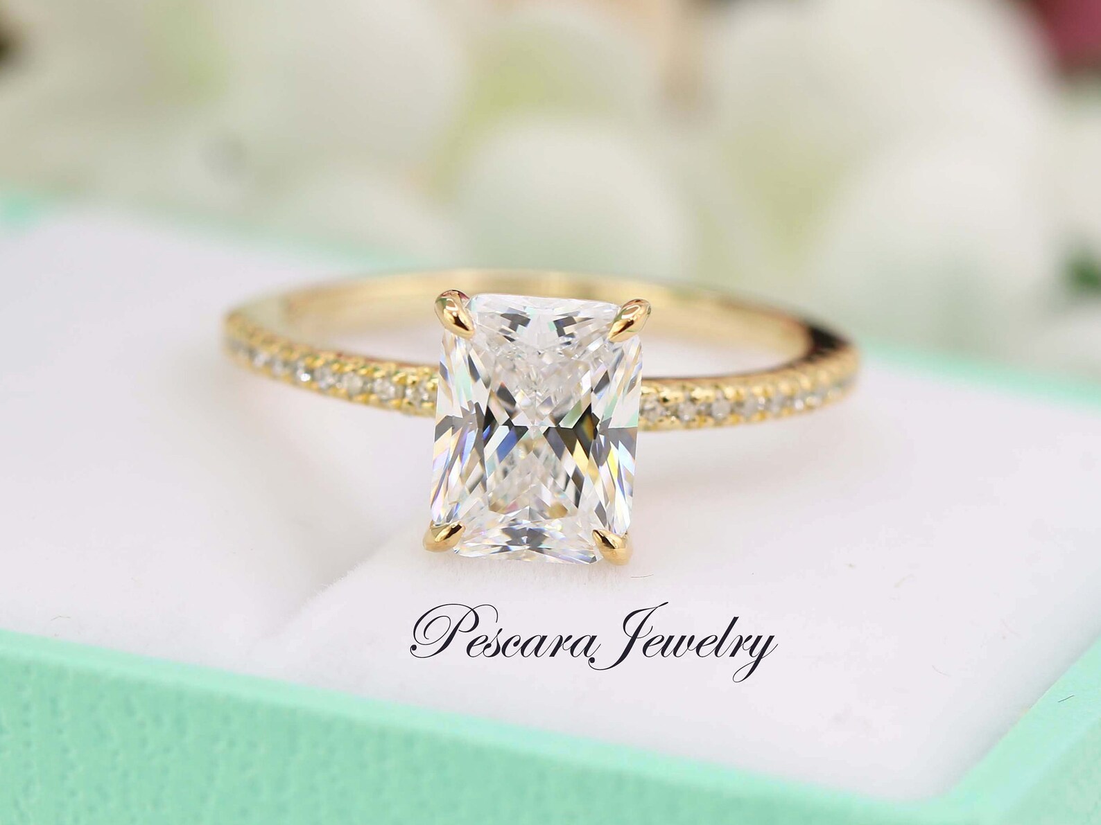 2CT Radiant Cut Engagement Ring Silver Yellow Gold Plated Etsy