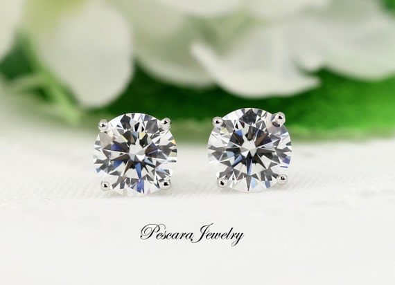 4 Prongs Round Solitaire Stud Earrings, 6MM each Round Studs Earrings, Everyday  Earrings, Bridal Earrings, Sterling Silver
