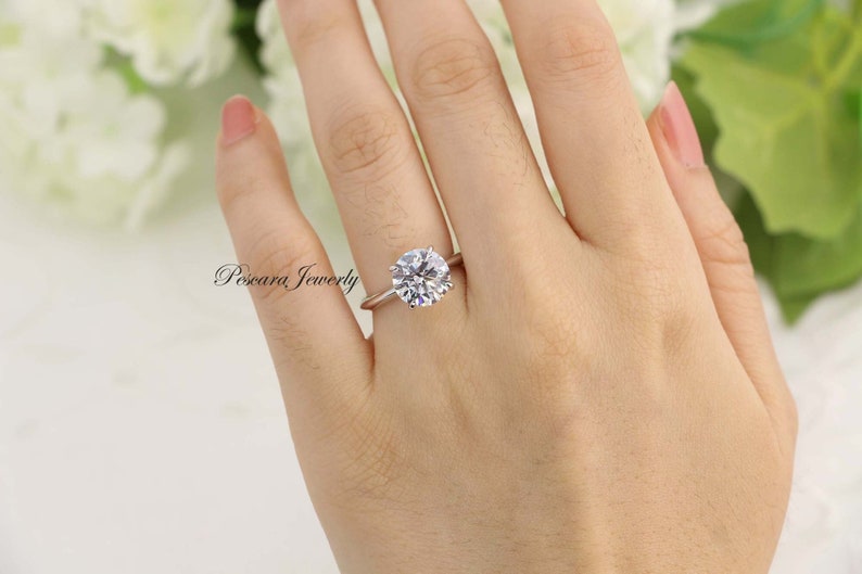 3ct Classic Round Solitaire engagement ring , 3ct Solitaire Ring, 4 Prong Round Wedding Ring, Bridal Ring, Promise Ring, Sterling Silver image 1