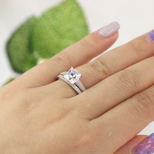2.28 ctw Princess Cut Ring, Bridal set, Solitaire Engagement Ring, Promise Ring, Wedding Ring set, Sterling Silver