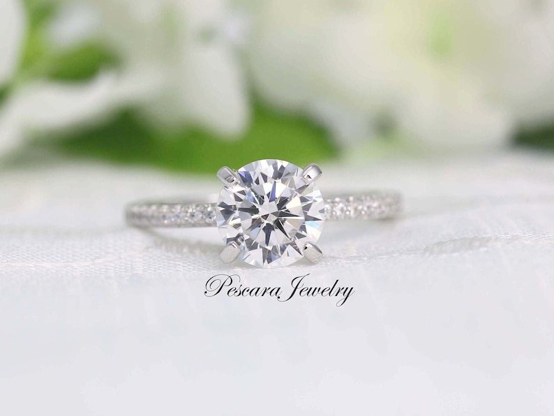 2ct Classic Solitaire Engagement Ring, 4 Prong Wedding Ring, Promise Ring, Bridal Ring, Sterling Silver zdjęcie 1