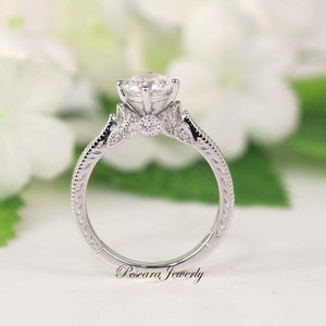 Art Deco Engagement Ring Vintage Inspire Ring Antique Style Round Cut Solitaire Ring 1 Carat Sterling Silver size 3.510 image 6