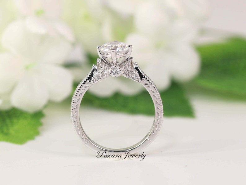 Art Deco Engagement Ring Vintage Inspire Ring Antique Style Round Cut Solitaire Ring 1 Carat Sterling Silver size 3.510 image 6