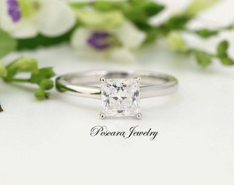 1.25ct Thin Princess Cut Engagement Ring, Princess Cut Solitaire Ring, Princess Cut Promise Ring, Diamond Simulant CZ Princess Ring