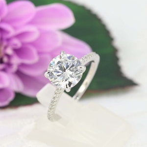 3.26ctw Round Solitaire Ring, Engagement Ring, 3 Carat Round Ring, 3ct Promise Ring, Bridal Ring, CZ Round Engagement Ring, Sterling Silver image 2