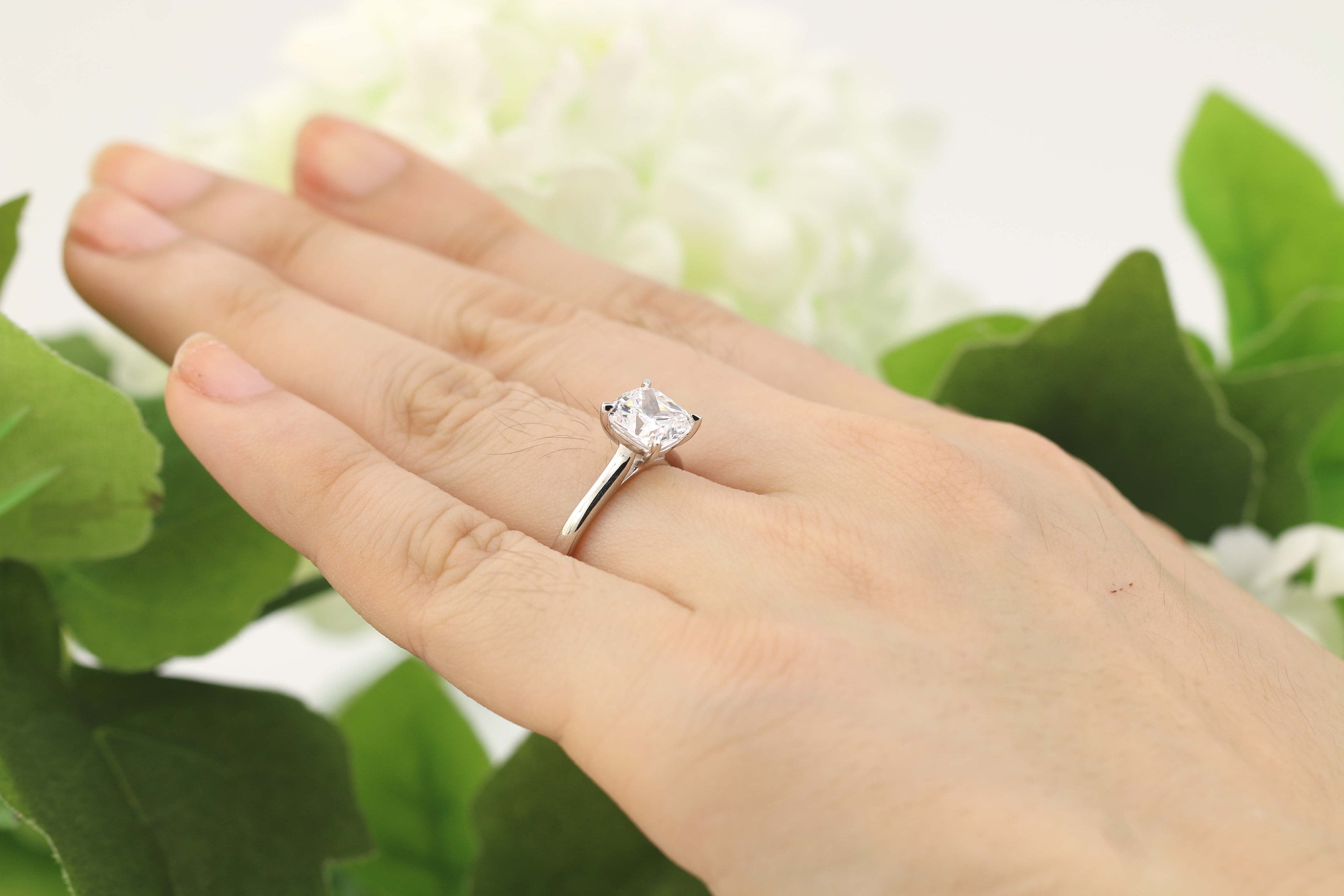 Silver 7mm Cushion Cut Cubic Zirconia Solitaire Engagement Ring - Rhodium Plated, Size 4, 2ct Look