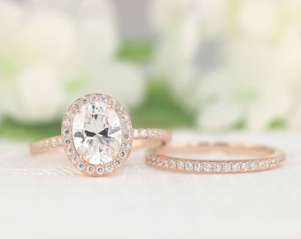 2.6 ctw Rose Gold Oval Halo Engagement Ring set - Oval Cut Ring - promise ring - diamond stimulant -Sterling Silver (2ct center)