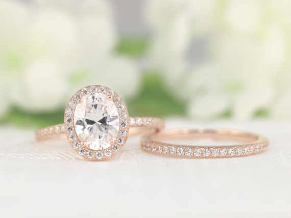 Ctw Rose Gold Oval Halo Engagement Ring Set Oval Cut Ring