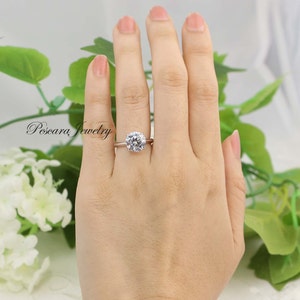 3ct Classic Round Solitaire engagement ring , 3ct Solitaire Ring, 4 Prong Round Wedding Ring, Bridal Ring, Promise Ring, Sterling Silver image 3