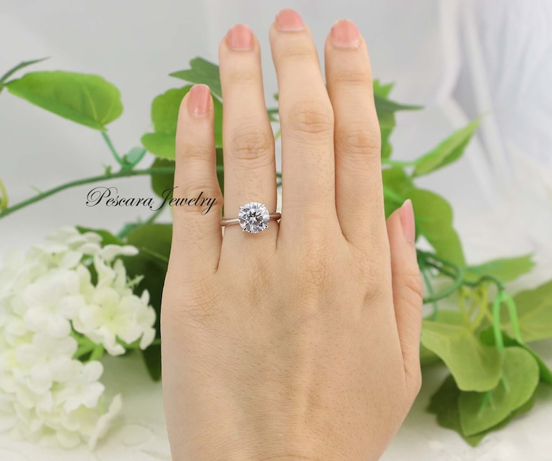 3ct Classic Round Solitaire engagement ring , 3ct Solitaire Ring, 4 Prong Round Wedding Ring, Bridal Ring, Promise Ring, Sterling Silver image 3