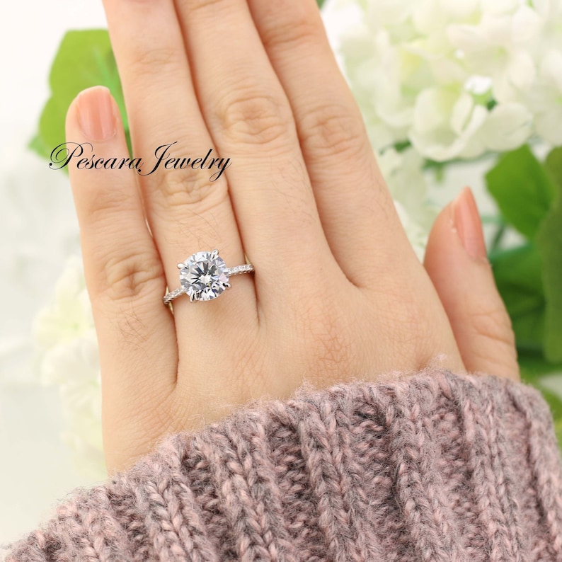 3.26ctw Round Solitaire Ring, Engagement Ring, 3 Carat Round Ring, 3ct Promise Ring, Bridal Ring, CZ Round Engagement Ring, Sterling Silver image 5