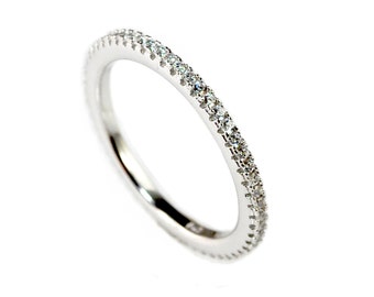 Sterling Silver, Eternity Ring, Full Eternity Band, Engagement Ring, Wedding Band, Thin CZ ring band, Micro pave, Kunckle Ring