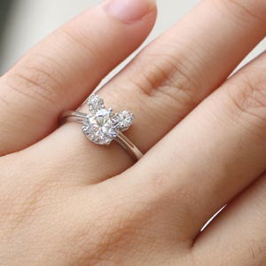 Unique Engagement Ring, Mouse ring, 3 stones ring, Wedding Ring, promise ring, Round cut Ring, Sterling Silver, Size 4 ~11