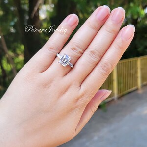 3ct Emerald Cut Ring Three Stone Ring Emerald Cut Taper Baguette CZ simulated Diamond Anniversary Ring Sterling Silver image 7