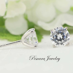 4 Prongs Solitaire Stud Earrings, 1.2ct Round Each (2.2ct Total), Round Studs Earrings, Daily Earrings, Bridal Earrings, Sterling Silver