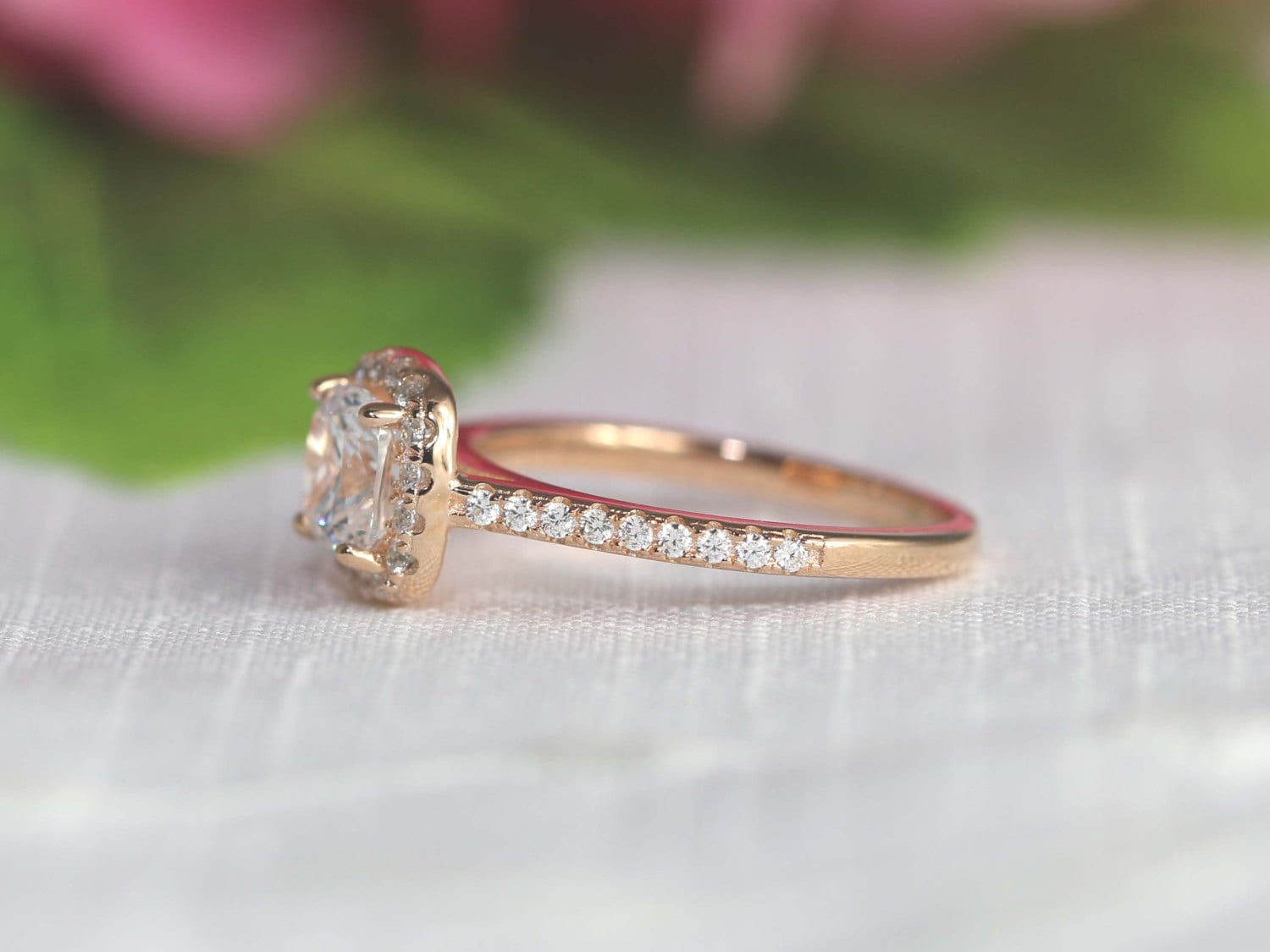 Buy Rose Gold Engagement Ring, 6mm Cushion Cut Ring