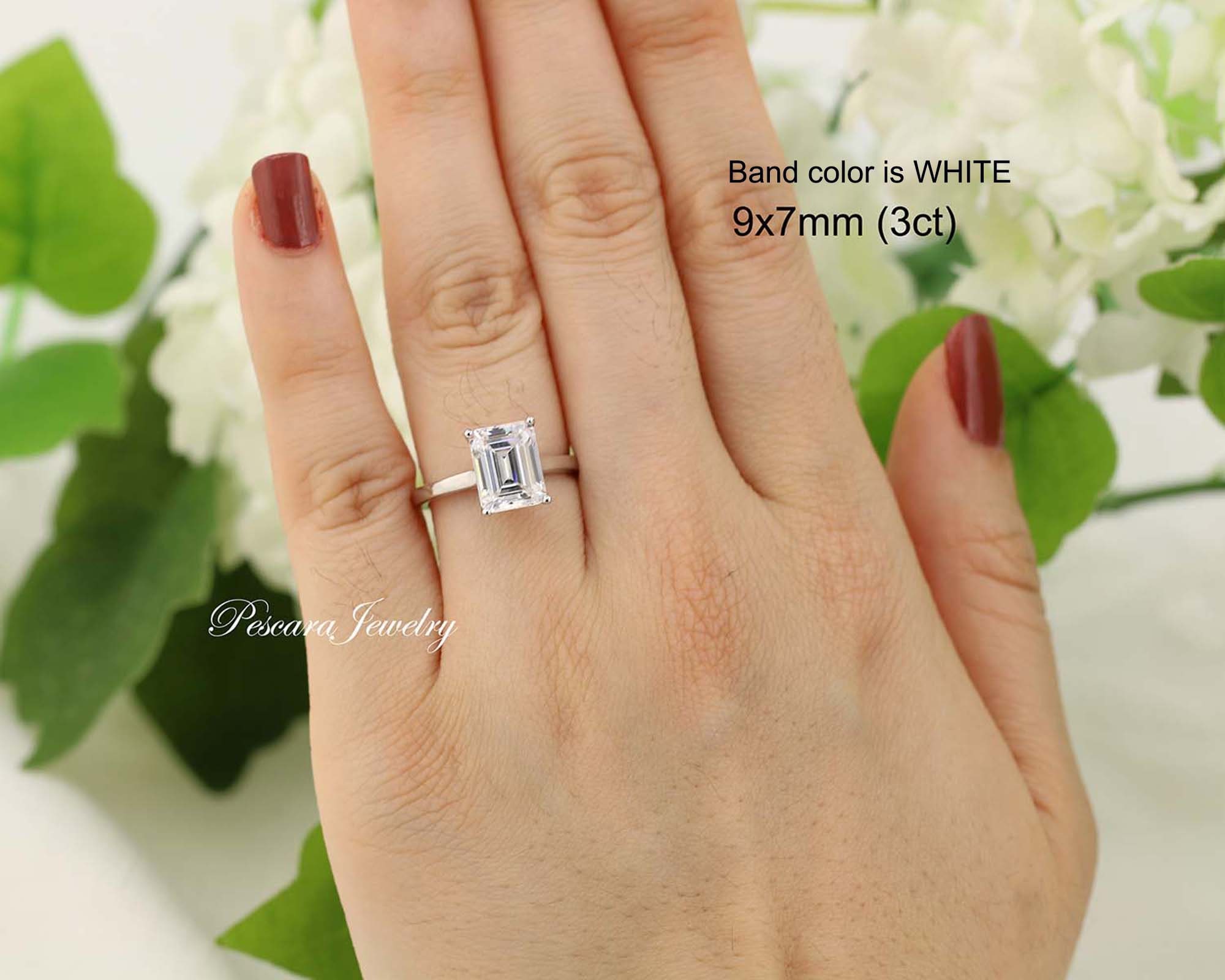 Bague De Fiançailles Solitaire émeraude Simulée 3 Carats - Argent 925 - Taille Personnalisable