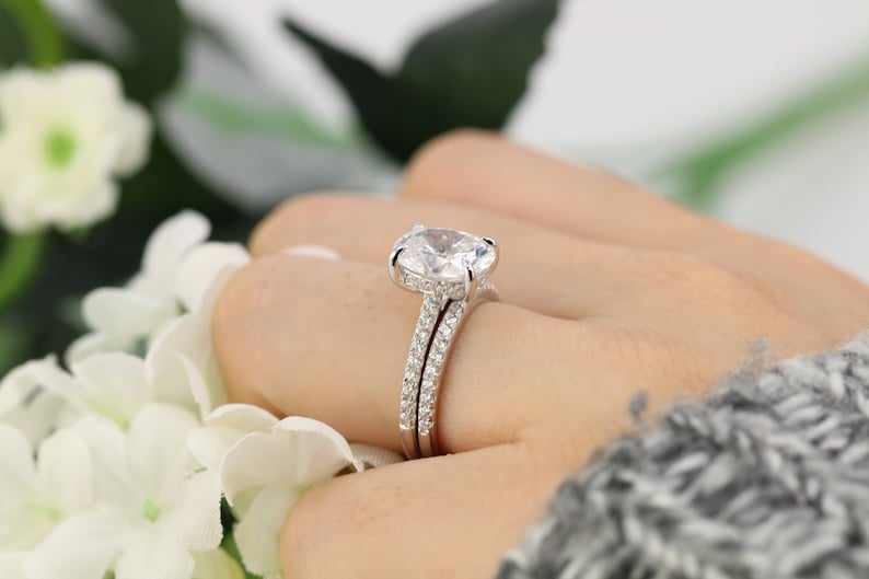 3.5ctw Oval Solitaire Ring set, Engagement Ring, 3 Carat Oval Ring, Promise Ring, Bridal Ring, 3ct CZ Oval Engagement Ring, Sterling Silver image 3