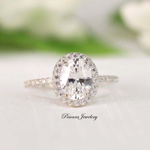 Klassischer ovaler Verlobungsring - Ring im ovalen Schliff - ovaler Halo-Ring - Hochzeitsring - Diamant Stimulanzien (CZ) - 2.0 Karat - Sterling Silber 3.5 ~ 11