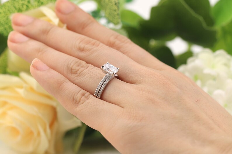 1.9ctw Cushion Wedding Ring Set Elongated Cushion Engagement Etsy