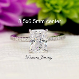 2CT Radiant Cut Engagement Ring - (8.5x6.5mm) 2ct Radiant Solitaire Ring - Promise Ring, Diamond Simulant CZ Ring, Sterling Silver