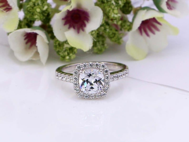 2 Ct Cushion Cut Halo Engagement Ring Sterling Silver - Etsy