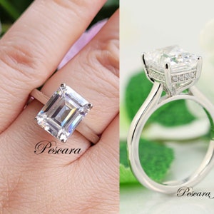Emerald Cut Solitiare Engagement Ring, Hidden Halo Engagement Ring 10*8mm(4ct) Emerald cut ring, Promise Ring, Wedding Ring, Sterling silver