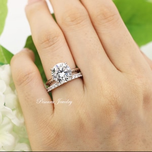 4.75ctw Bridal set Ring, 4ct Round Solitaire Ring, 2mm Eternity band, Wedding ring set, 4 prongs solitaire, Sterling Silver