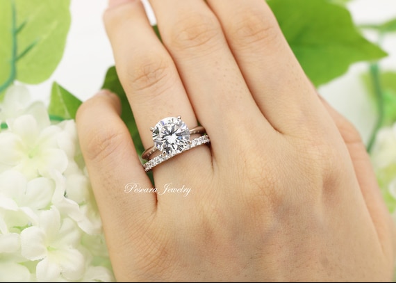 4.75ctw Bridal Set Ring, 4ct Round Solitaire Ring, 2mm Eternity