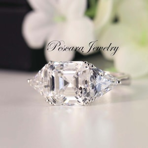 7.2 ctw Engagement Ring - 3 Stone Engagement Ring - CZ Wedding Ring - Asscher Cut Ring - Anniversary Ring - Cocktail Ring - Sterling Silver
