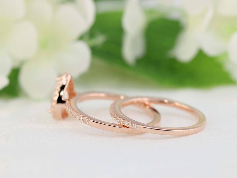 1.3ctw Rose Gold Engagement Ring, Pear Halo Wedding Ring Set Pear Cut Ring Pear Halo Engagement Ring. 1ct Promise CZ Ring image 3