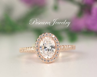 1.5 Carat Rose Gold Engagement Ring, Oval Halo Ring, Oval Cut Ring, Wedding Ring, Promise Ring