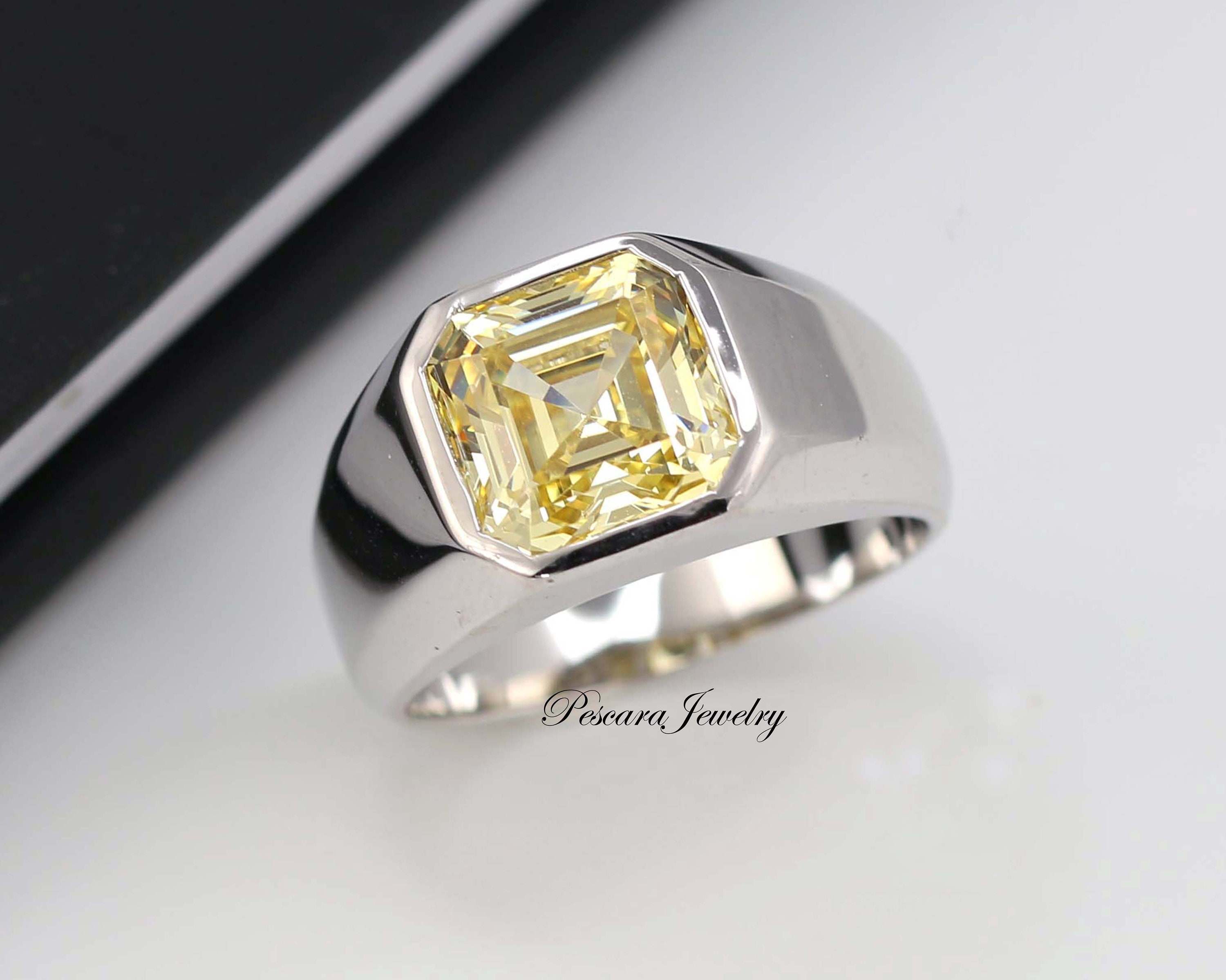 Canary Fully Iced Out Micropave Cubic Zirconia Mens Ring