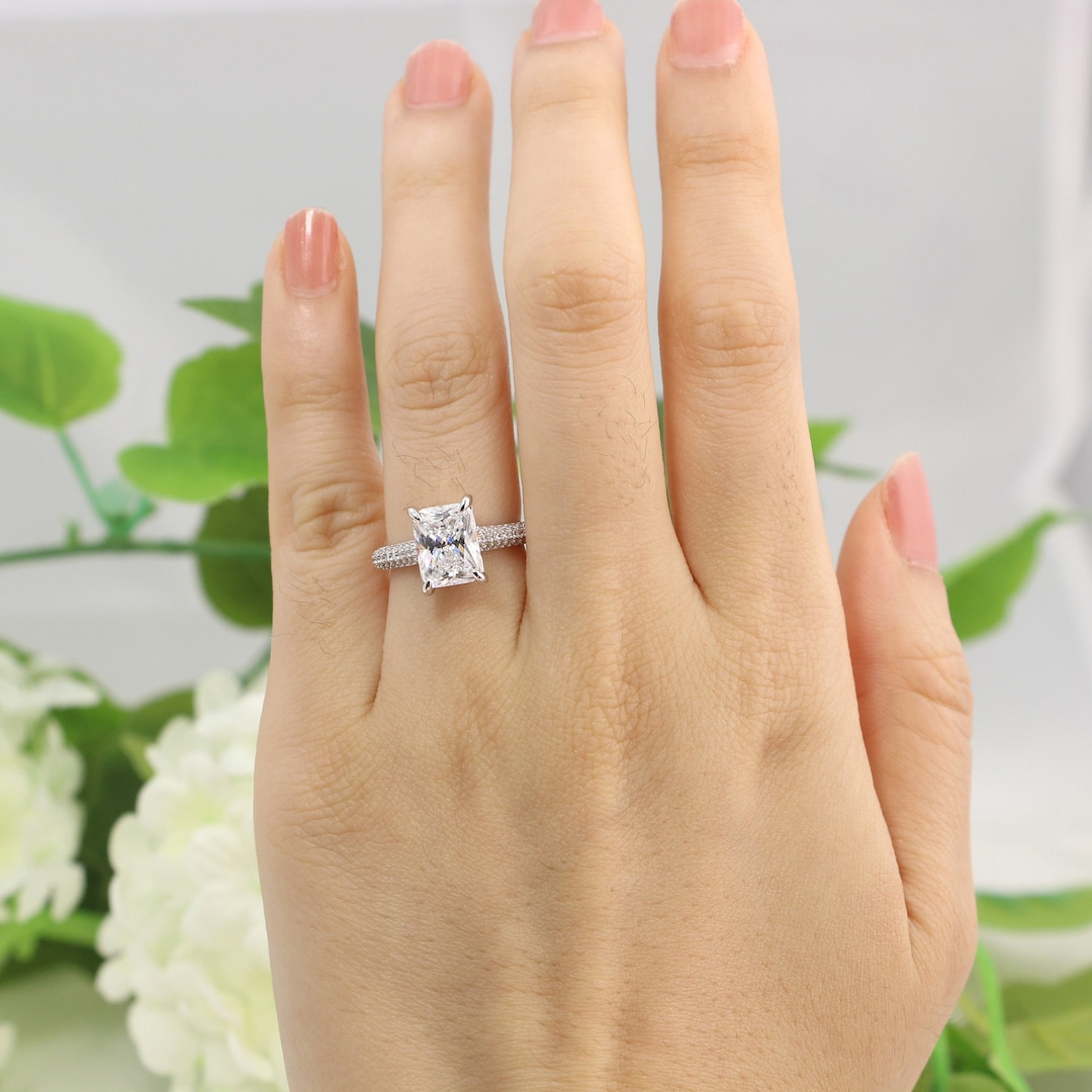 Radiant cut deals cz engagement ring