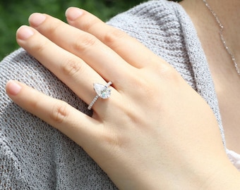 2.66 ctw Pear Engagement ring, Pear Cut Ring, Pearl Solitaire Ring, Diamond Simulant CZ Pear Cut Ring, Pear Promise Ring, Unique Ring Silver