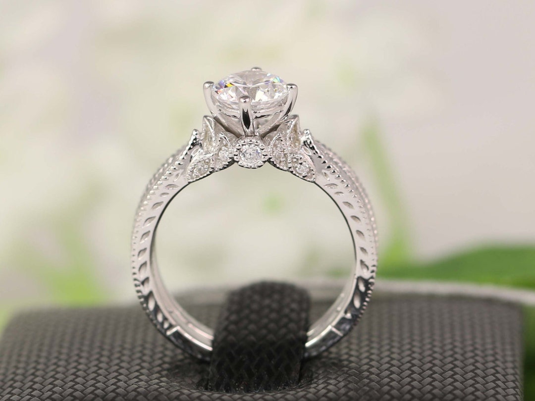 Art Deco Engagement Ring Set Vintage Inspired Ring Round Cut Ring CZ Diamond Round Solitaire 1ct Round Cut Promise Ring Sterling Silver Etsy Canada