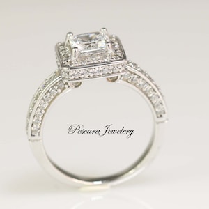1.75ctw Princess Cut Engagement Ring, Princess halo Ring, Bridal Ring, Wedding Ring, Anniversary ring, Sterling Silver
