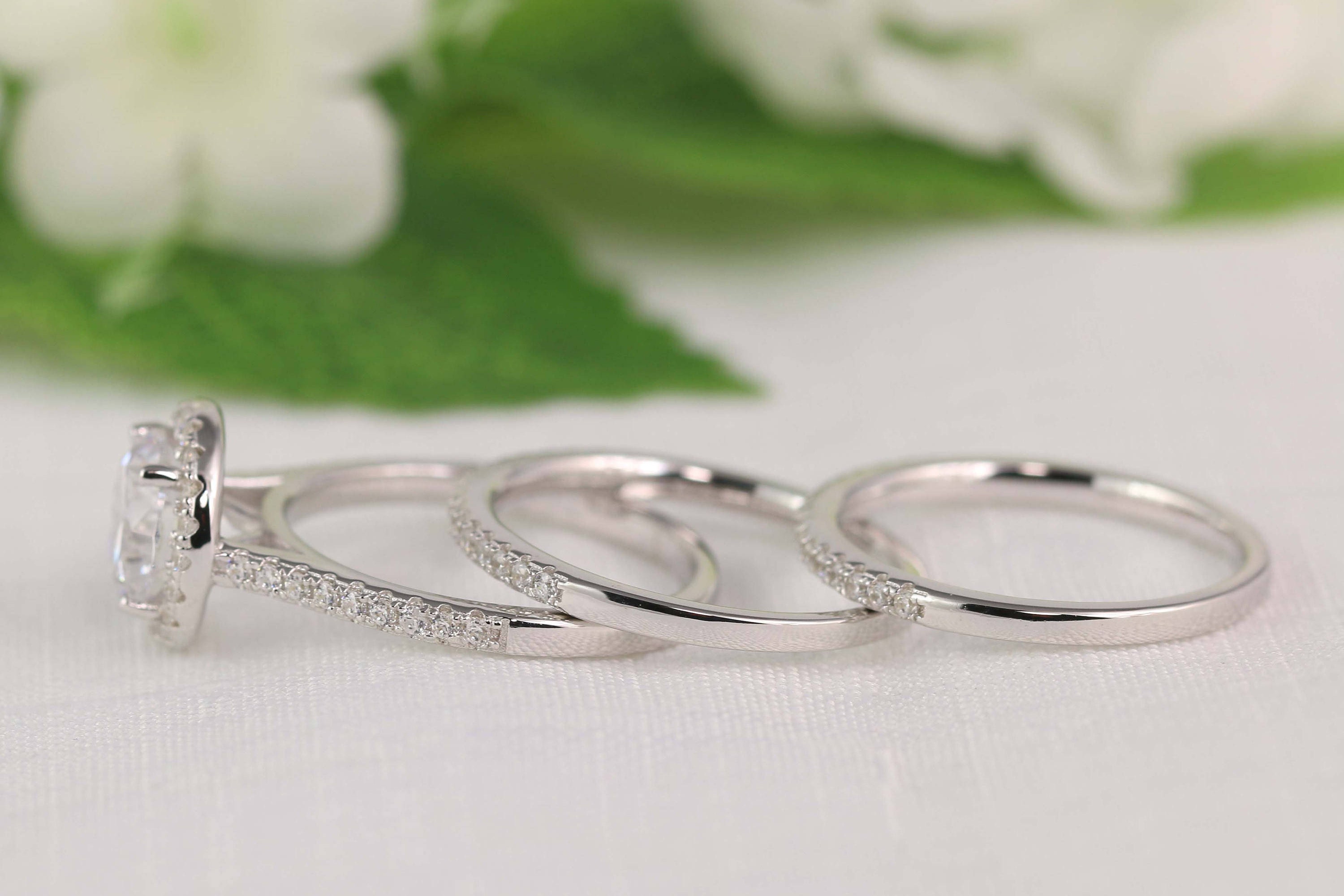 3.70 Ctw Round Bridal Set Ring Round Halo Engagement Ring Etsy