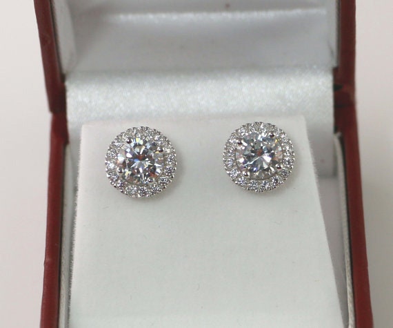 Sterling Silver CZ Cubic Zirconia Stones 10mm Round Halo Stud Earrings Box 