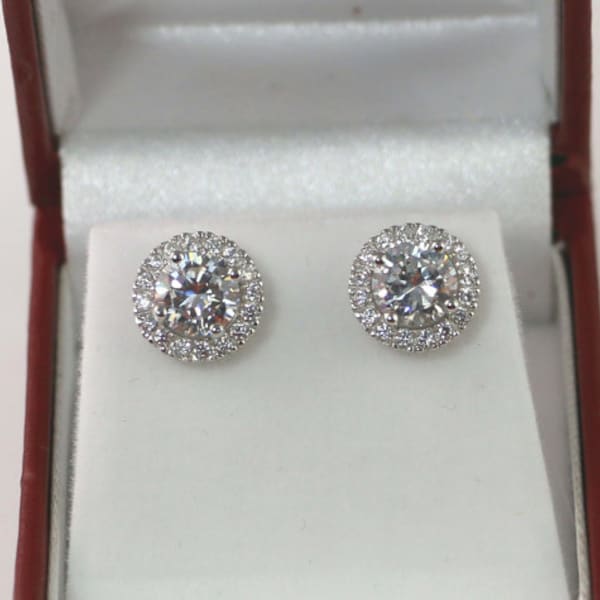 2 Carat Round Halo earrings, Sterling Silver, Halo Bridal studs, Bridesmaid earrings, Wedding, Silver CZ studs, cubic zirconia studs,