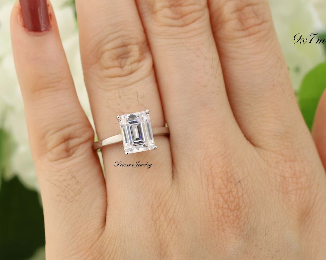 3ct Emerald Cut Solitaire Engagement Ring, 3ct Emerald Cut Ring