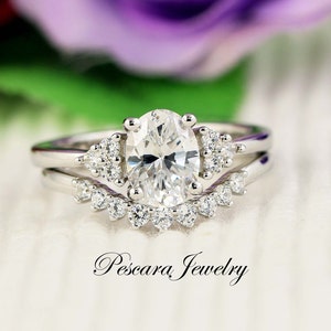 Oval Engagement Ring, Oval Wedding ring set, Curve band, Oval 8*6mm CZ Diamond simulate, Oval Promise Ring, Sterling Silver