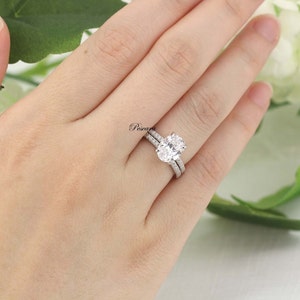 2.45ct tw Classic Oval Engagement Ring Set, Bridal Set, Oval Solitaire ring, Oval Cut Ring, Oval Promise ring, Sterling Silver image 6