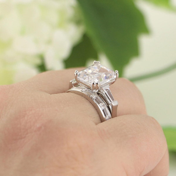 7.2ctw Wedding Ring Set, 5 Carat Emerald Cut Ring, Engagement Ring, Promise Ring, 3 Stones Ring, Full Eternity, Bridal set ring